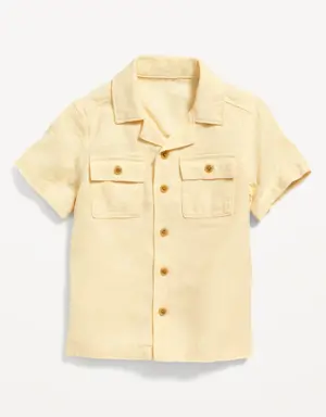 Short-Sleeve Linen-Blend Camp Shirt for Toddler Boys yellow
