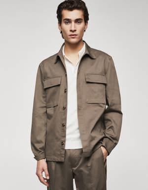 Linen cotton overshirt with pockets