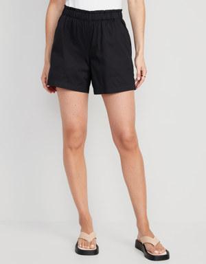 High-Waisted Poplin Pull-On Shorts for Women -- 5-inch inseam black