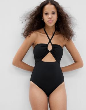 Recycled Halter One-Piece Swimsuit black