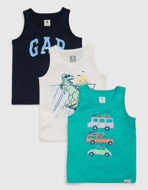Toddler 100% Organic Cotton Mix and Match Graphic Tank Top (3-Pack) blue