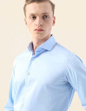 Damat Slim Fit Açık Mavi Düz Gömlek
