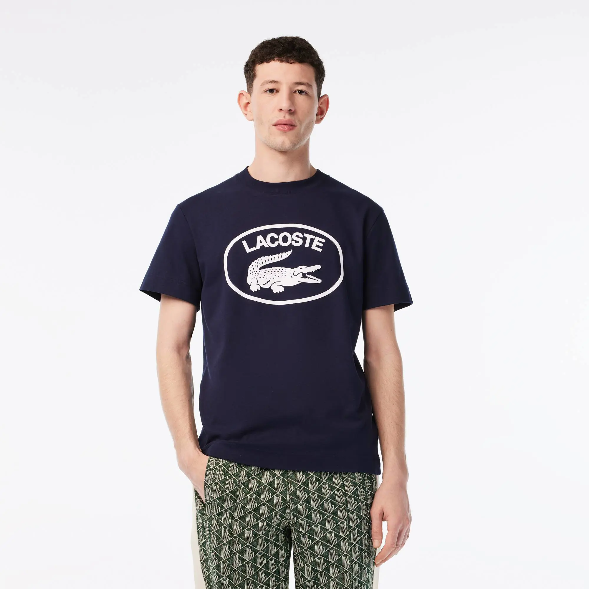 Lacoste T-shirt da uomo in cotone con logo tono tono, relaxed fit. 1