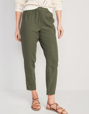 High-Waisted Cropped Linen-Blend Tapered Pants for Women green