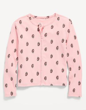 Printed Rib-Knit Cardigan Top for Girls pink