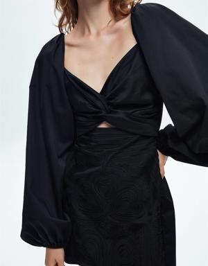 Moda Tutkusu Balon Kol Arkası Gipeli Nakışlı Elbise
