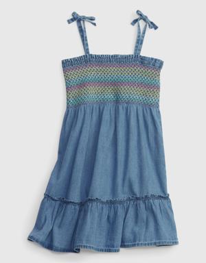 Toddler Denim Smocked Dress with Washwell blue