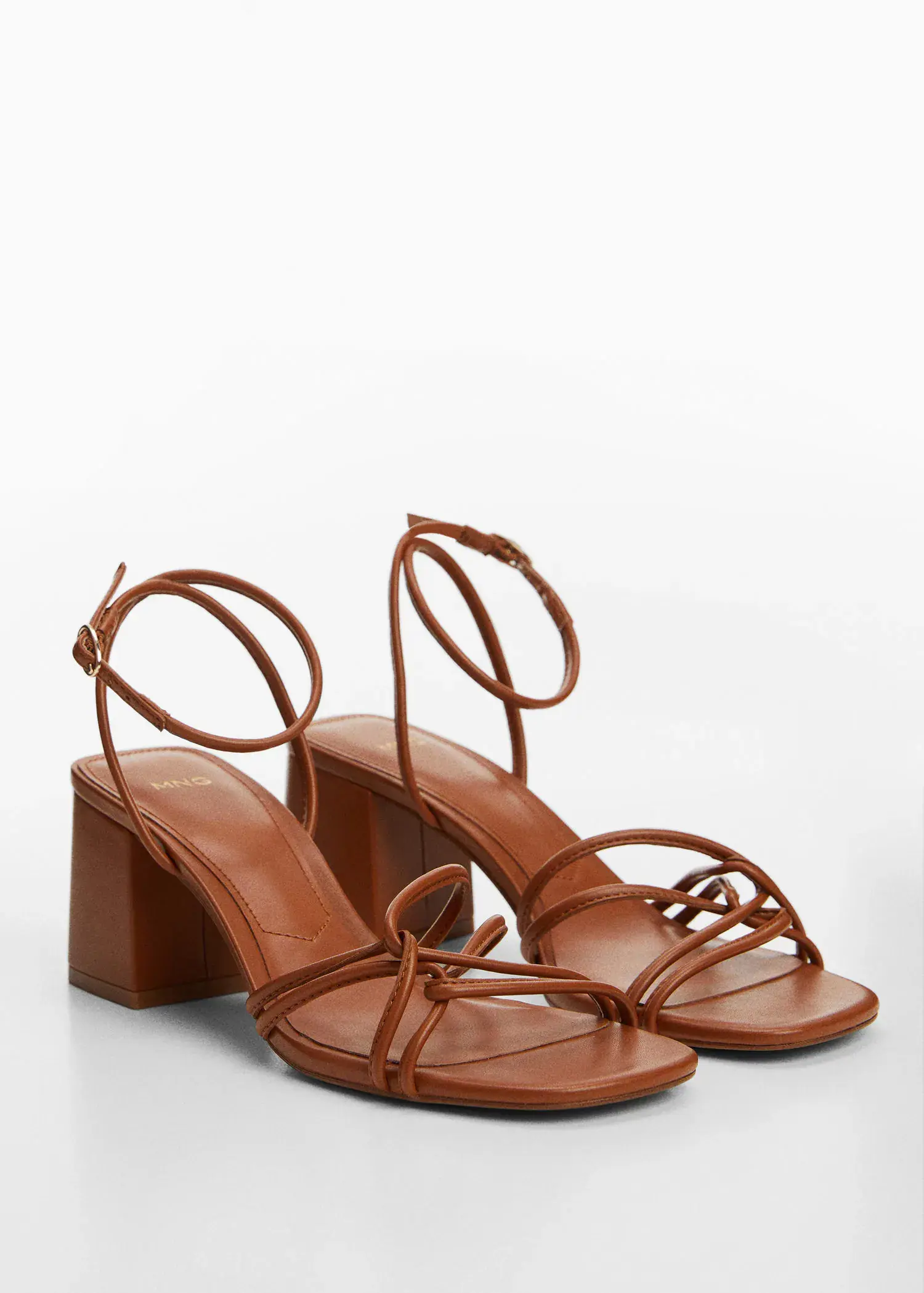 Mango Metallic strappy heeled sandal. 1