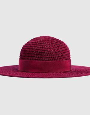 Crochet cotton wide-brimmed hat
