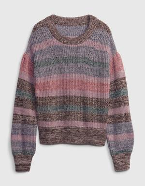 Kids Shaker-Stitch Puff-Sleeve Sweater multi