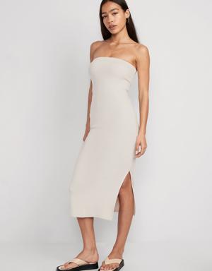 Old Navy Fitted Rib-Knit Midi Tube Dress for Women beige