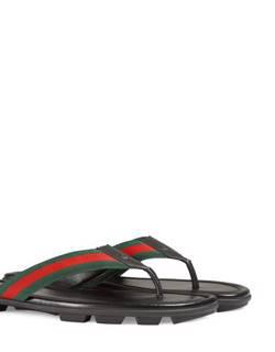 Web and leather thong sandal