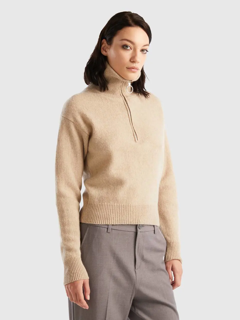 Benetton high neck sweater in pure shetland wool. 1