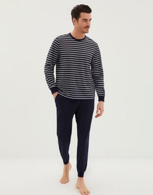 3'lü Bisiklet Yaka Çizgili Pijama Takımı