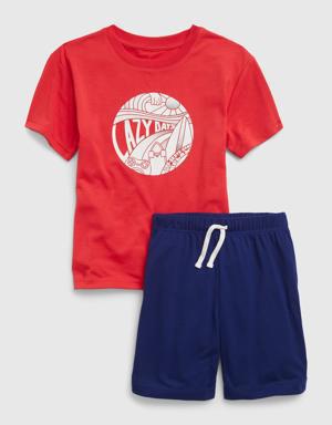 Kids 100% Recycled Graphic PJ Shorts Set red