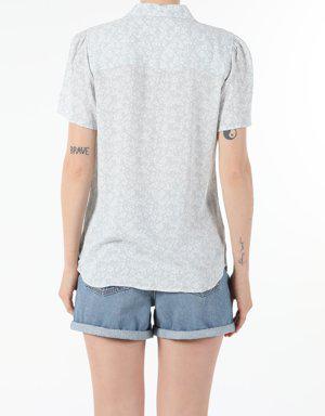 Regular Fit Shirt Neck Kadın Kısa Kol Gömlek