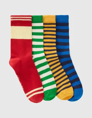 four pairs of striped socks