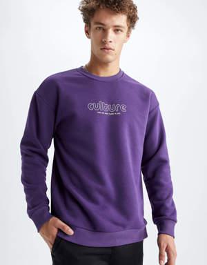 Coool Boxy Fit Bisiklet Yaka Baskılı İçi Yumuşak Tüylü Sweatshirt