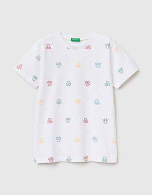 Erkek Çocuk Beyaz Mix Renkli Benetton Logolu T Shirt