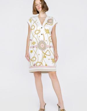 V-Neck Knitted Sports Dress With Tarot Pattern