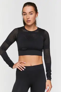 Forever 21 Forever 21 Active Seamless Netted Crop Top Black. 2