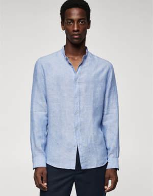 Mango Camicia 100% lino collo alla coreana