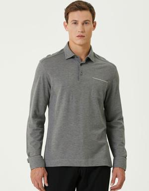 Gri Polo Yaka Cep Detaylı Sweatshirt