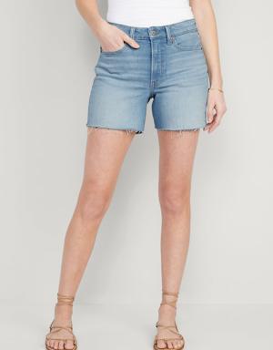 High-Waisted OG Straight Cut-Off Jean Shorts for Women -- 5-inch inseam blue