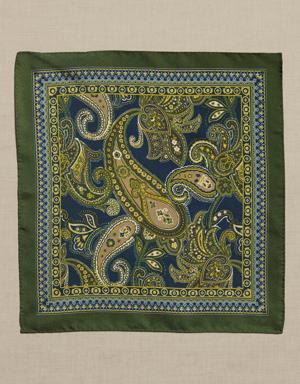 Banana Republic Paisley Silk Pocket Square green