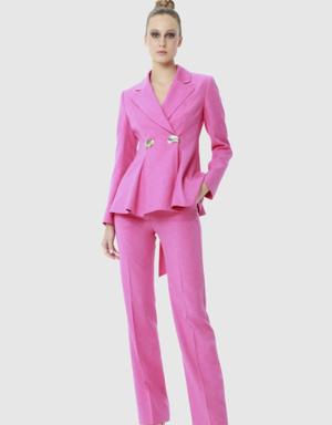 Comfortable Cut Pink Suit With Gold Buttons And Back Detailed