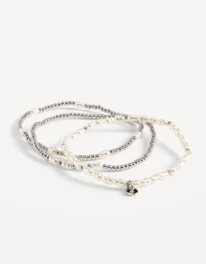Silver-Toned Beaded Stretch Bracelet 3-Pack for Women silver