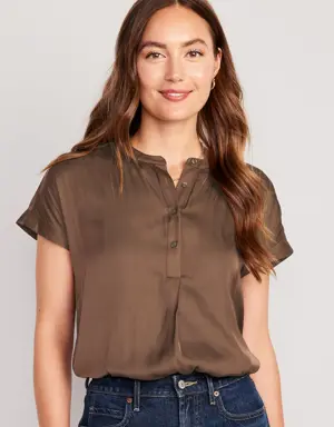 Dolman-Sleeve Satin Shirt for Women brown