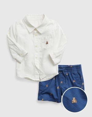 Baby Linen-Cotton Two-Piece Outfit Set white