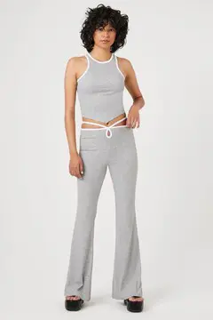 Forever 21 Forever 21 Cutout Strappy Flare Pants Heather Grey/White. 2