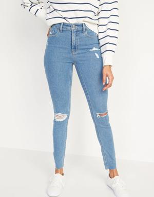 High-Waisted Rockstar Super-Skinny Ripped Ankle Jeans for Women blue