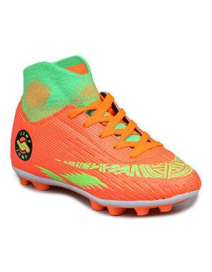 28382 Turuncu - Yeşil Çim - Halı Saha Çoraplı Çocuk Krampon Futbol Ayakkabısı