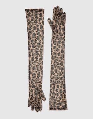 Long stretch tulle animal print gloves