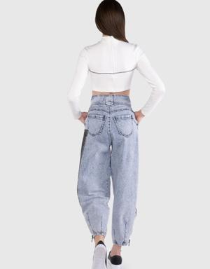 High Waist Stone Embroidered Jean Blue Trousers