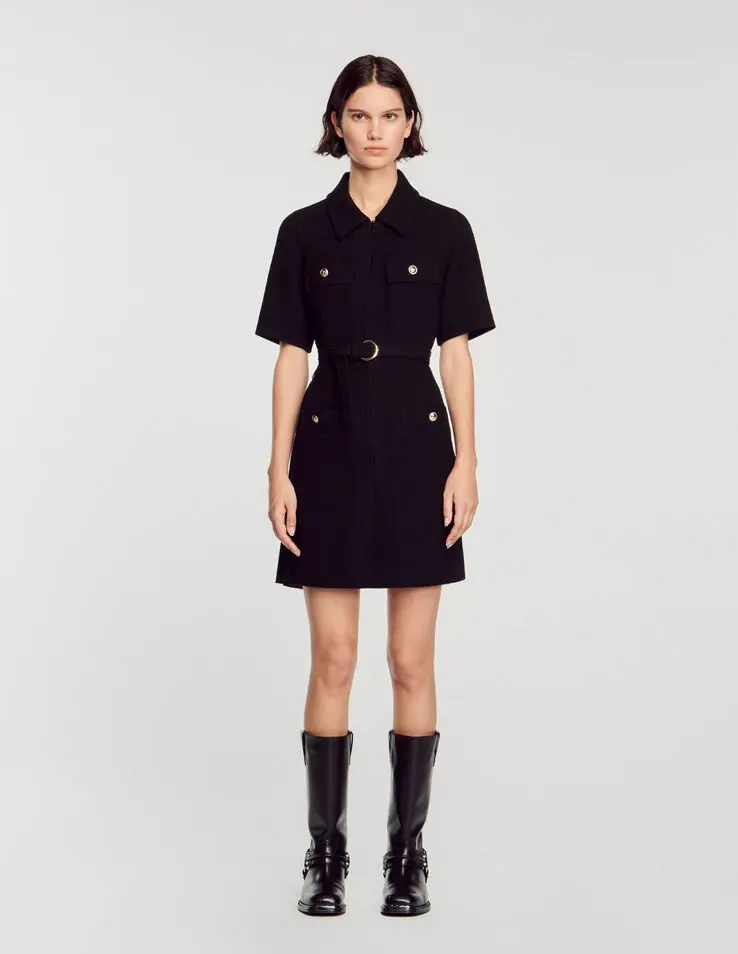 Sandro Short-sleeved dress in two materials. 1