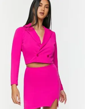 Forever 21 Cropped Blazer &amp; Mini Skirt Set Hot Pink