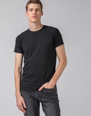 Erkek Slim Fit Bisiklet Yaka Siyah T-Shirt
