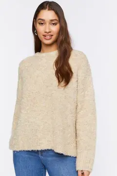 Forever 21 Forever 21 Fuzzy Knit Long Sleeve Sweater Taupe. 2