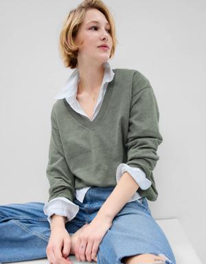 Linen-Blend V-Neck Sweater green