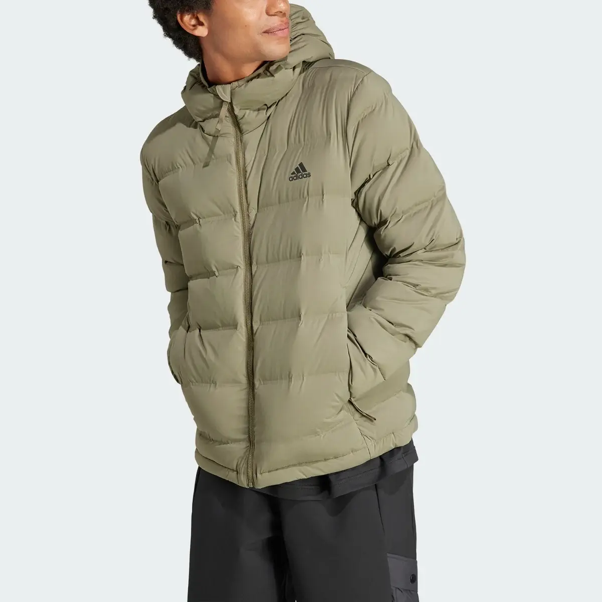 Adidas Helionic Stretch Hooded Down Jacket. 1