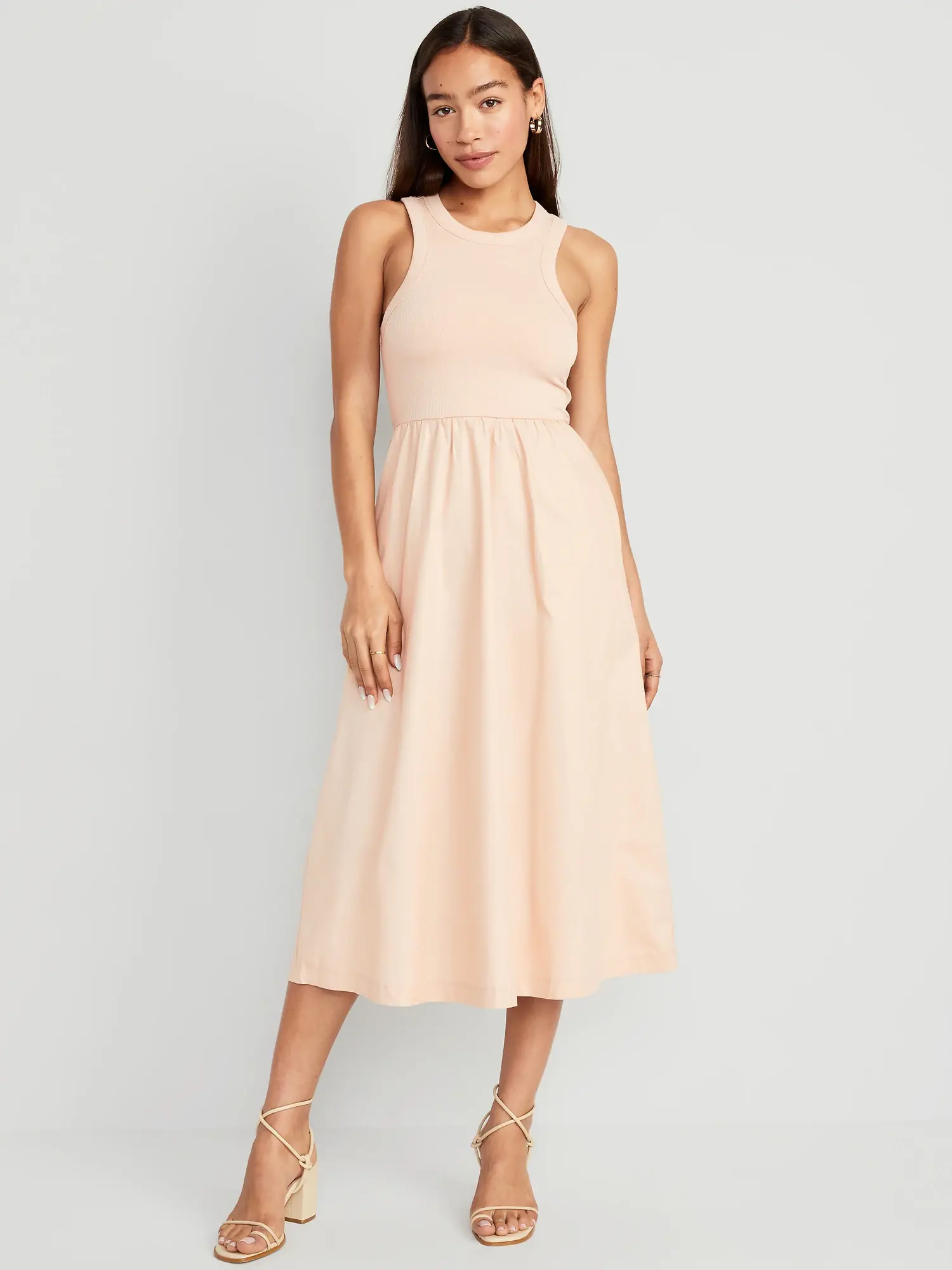 Old Navy Fit & Flare High-Neck Combination Midi Dress for Women pink. 1