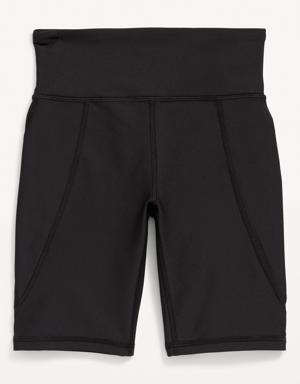 High-Waisted PowerSoft Side-Pocket Biker Shorts for Girls black