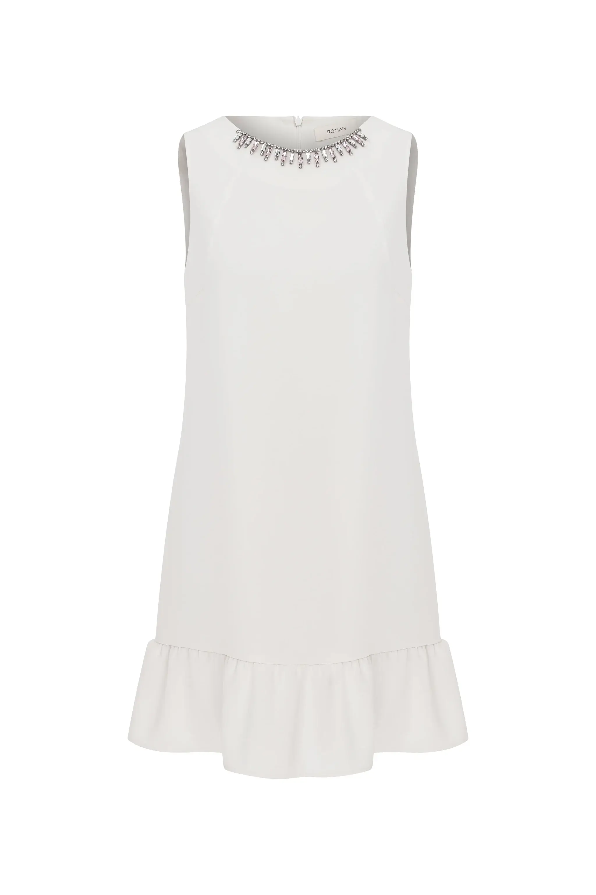 Roman Stone Embellished Mini Dress - 4 / Ecru. 1