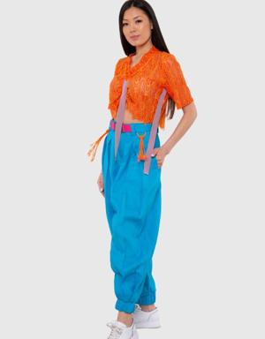 Linen Jogger Trousers With Colorful Waist