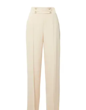 Beige Embroidered Trousers with Button Detail