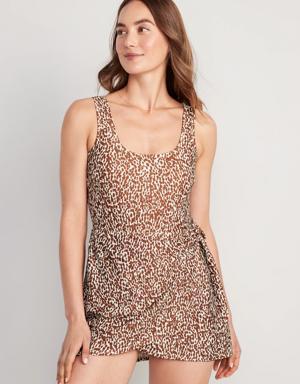 Wrap-Front Swimsuit Dress for Women brown